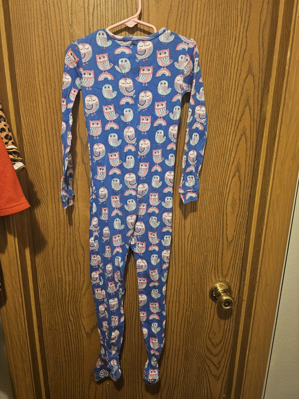 The Childrens Place Blue Footed One-Piece Pajamas with Owl & Rainbow Motif